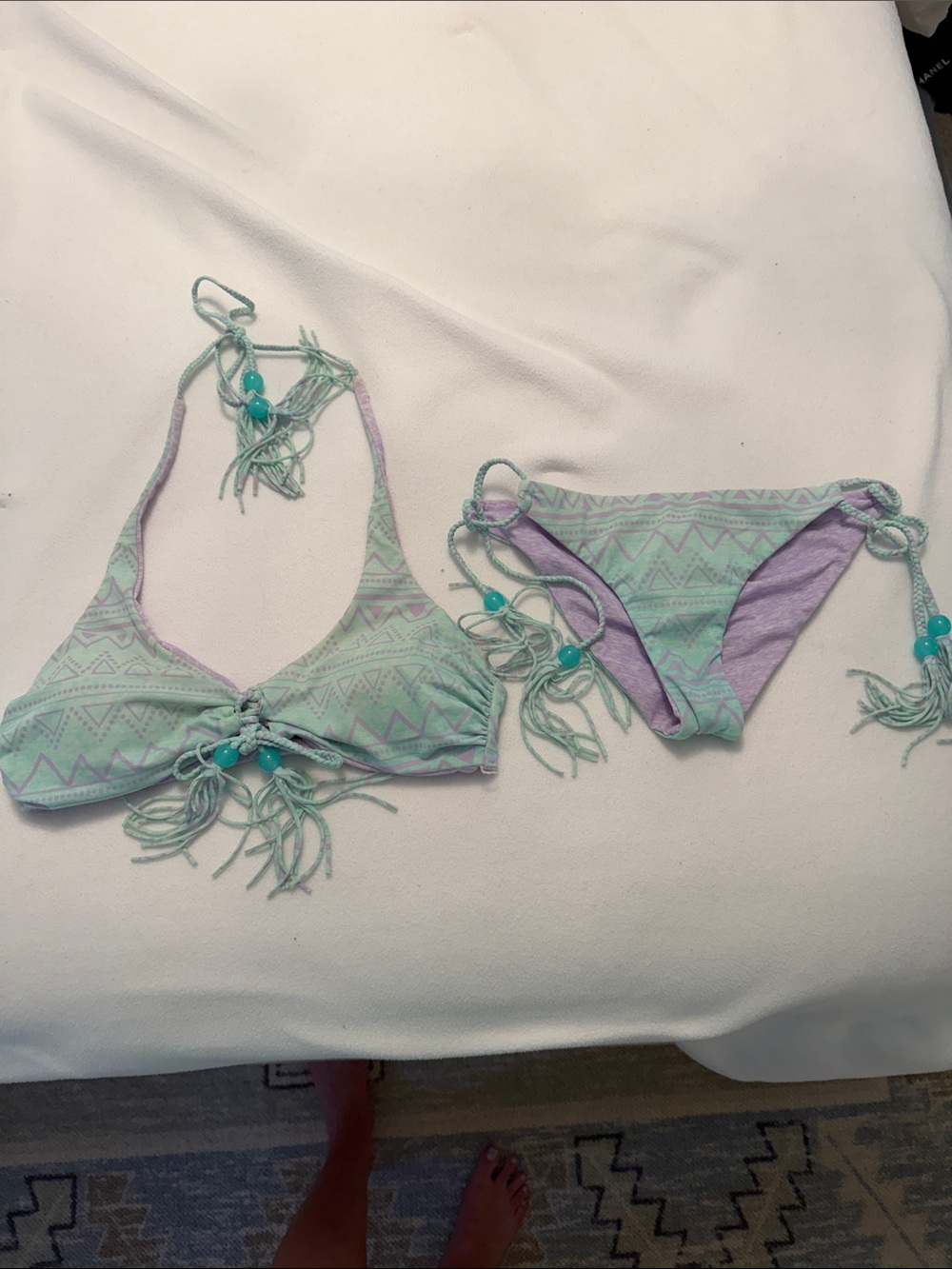 Y2K Victoria's Secret Mint & Lavender Fringe Bikini Set